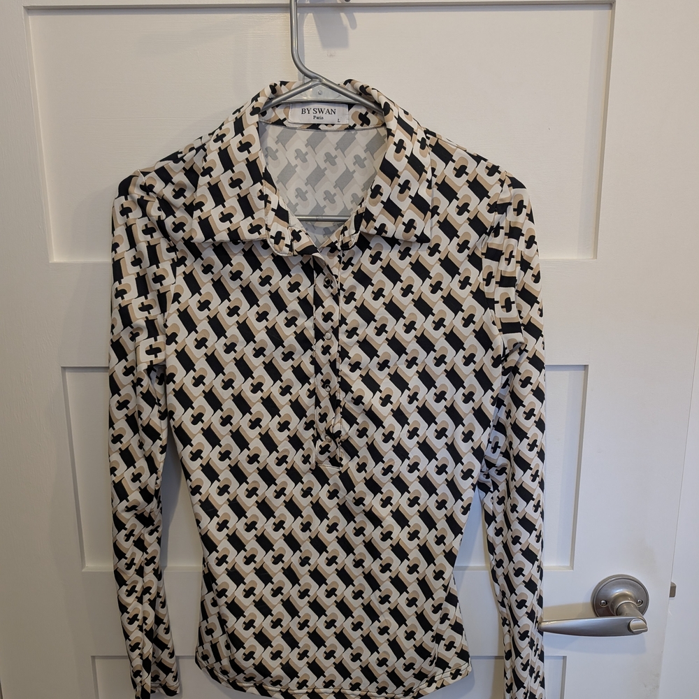 Black, Cream & White Geometric Women Shirt